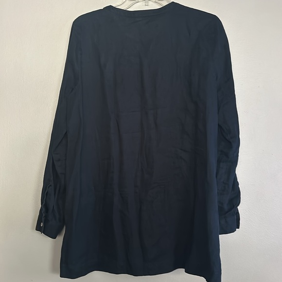J. Jill women love linen 100% linen navy blue button down tunic blouse - Picture 8 of 11